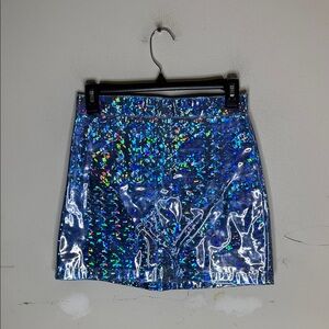 Dolls Kill Horoscopes Holographic Blue Mini Skirt Size Small